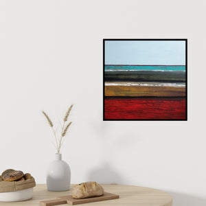 Preview of 'Untitled 3 (Abstract Landscape: Stripes)' Painting by Yashwant Pawar shown on a wall in a furnished room.