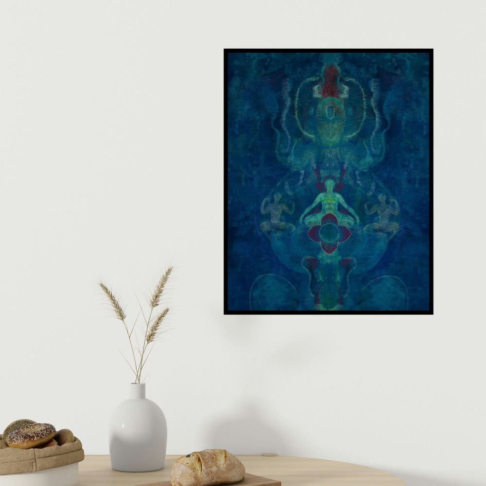 Keshav Kasar's 'Untitled 3 (The Cosmic Dance)' painting visualized above a sofa in a contemporary room.