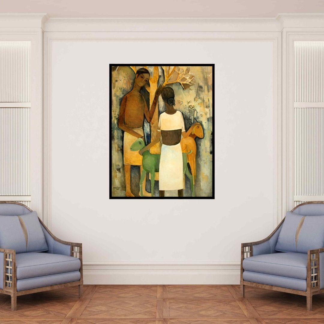 In-situ view of Mohan Naik's 'Untitled 3' painting in a room