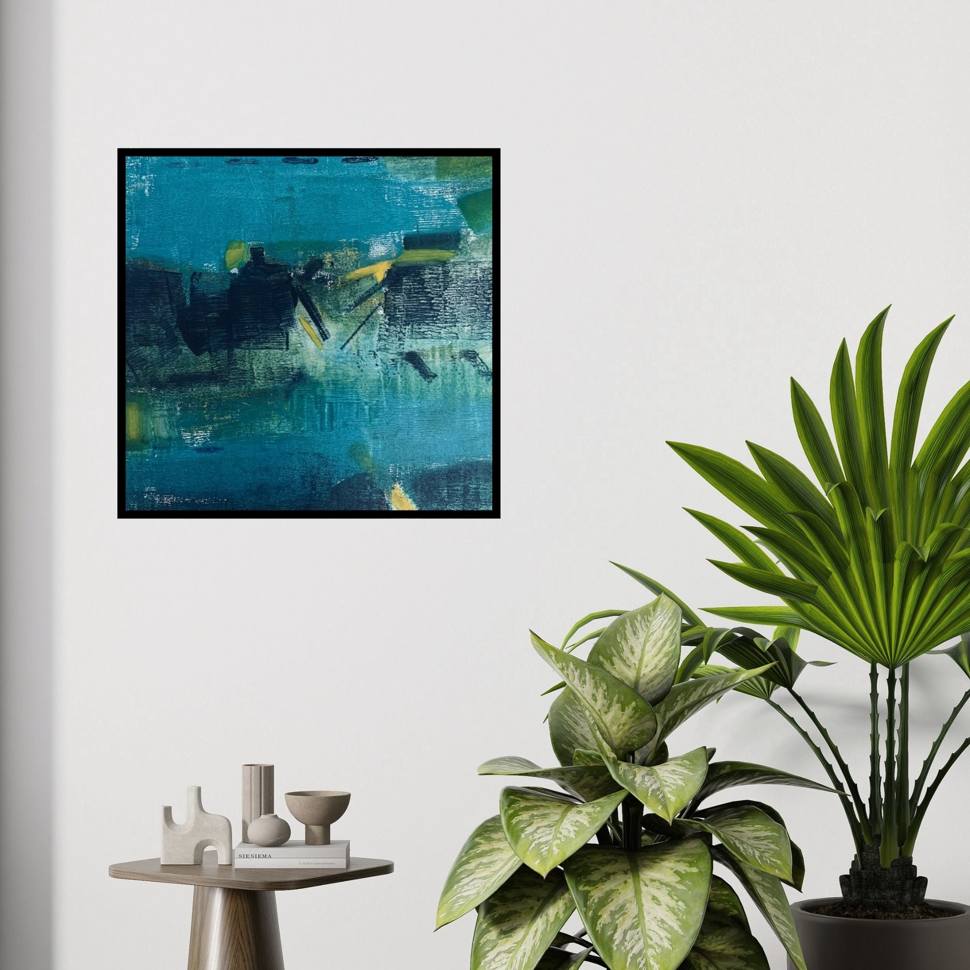 In-situ view of Harshit Bondre's 'Untitled 3 (The City Beneath the Waves)' painting in a room