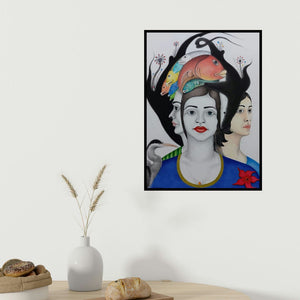 Rajesh Salagaonkar's 'Untitled 3' painting visualized above a sofa in a contemporary room.