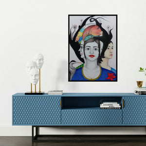 'Untitled 3' painting by Rajesh Salagaonkar shown on a wall in a furnished room.