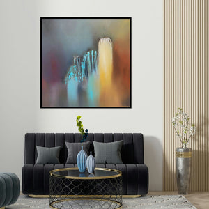 Sanjay Dhawale's 'Untitled 3 (Ethereal Horizons)' painting visualized above a sofa in a contemporary room.