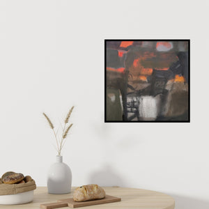 Preview of 'Untitled 3 (Twilight's Embrace)' Painting by Ganesh Bobade shown on a wall in a furnished room.