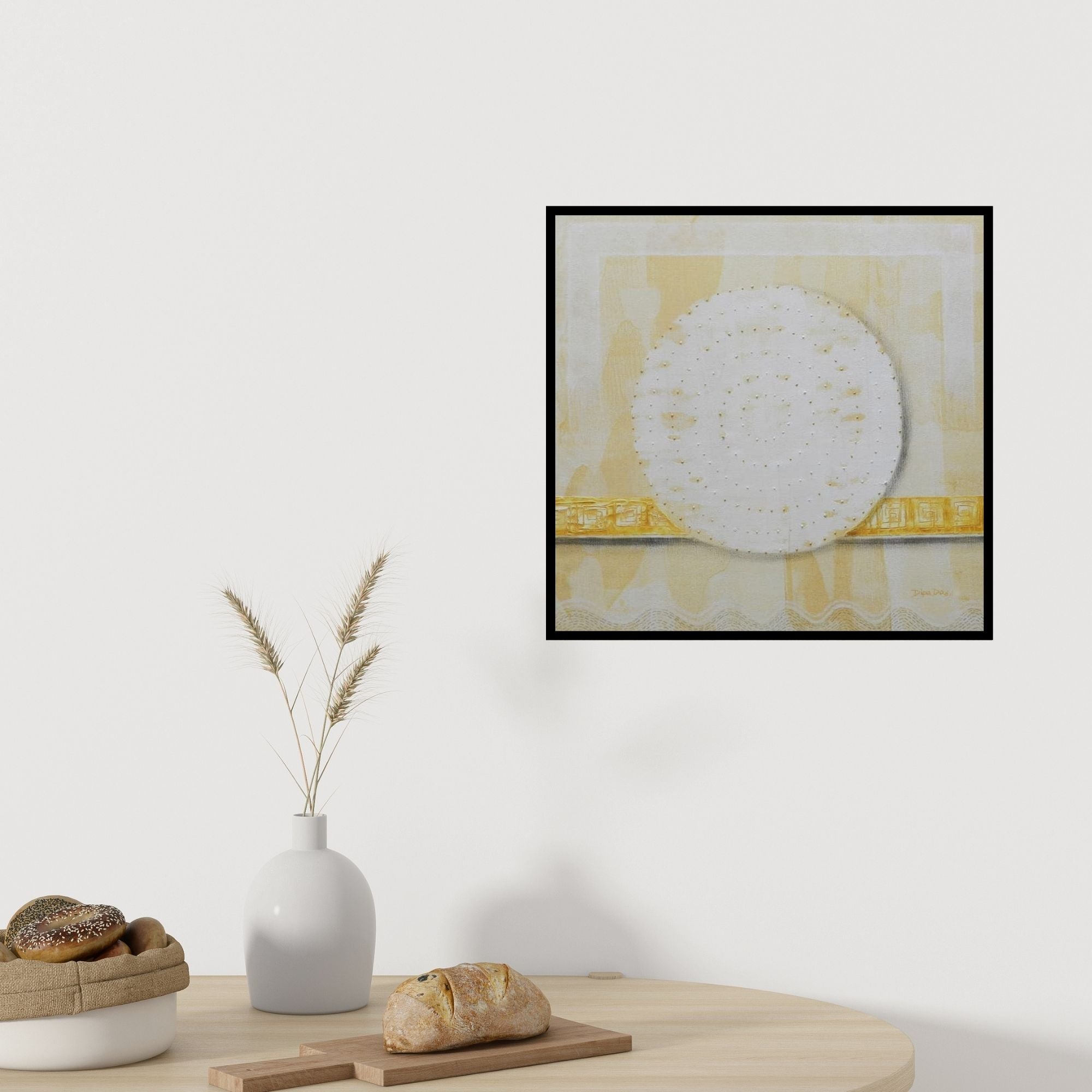 Preview of 'Untitled 3 (Cosmic Orb**)' Painting by Dipa Das shown on a wall in a furnished room.