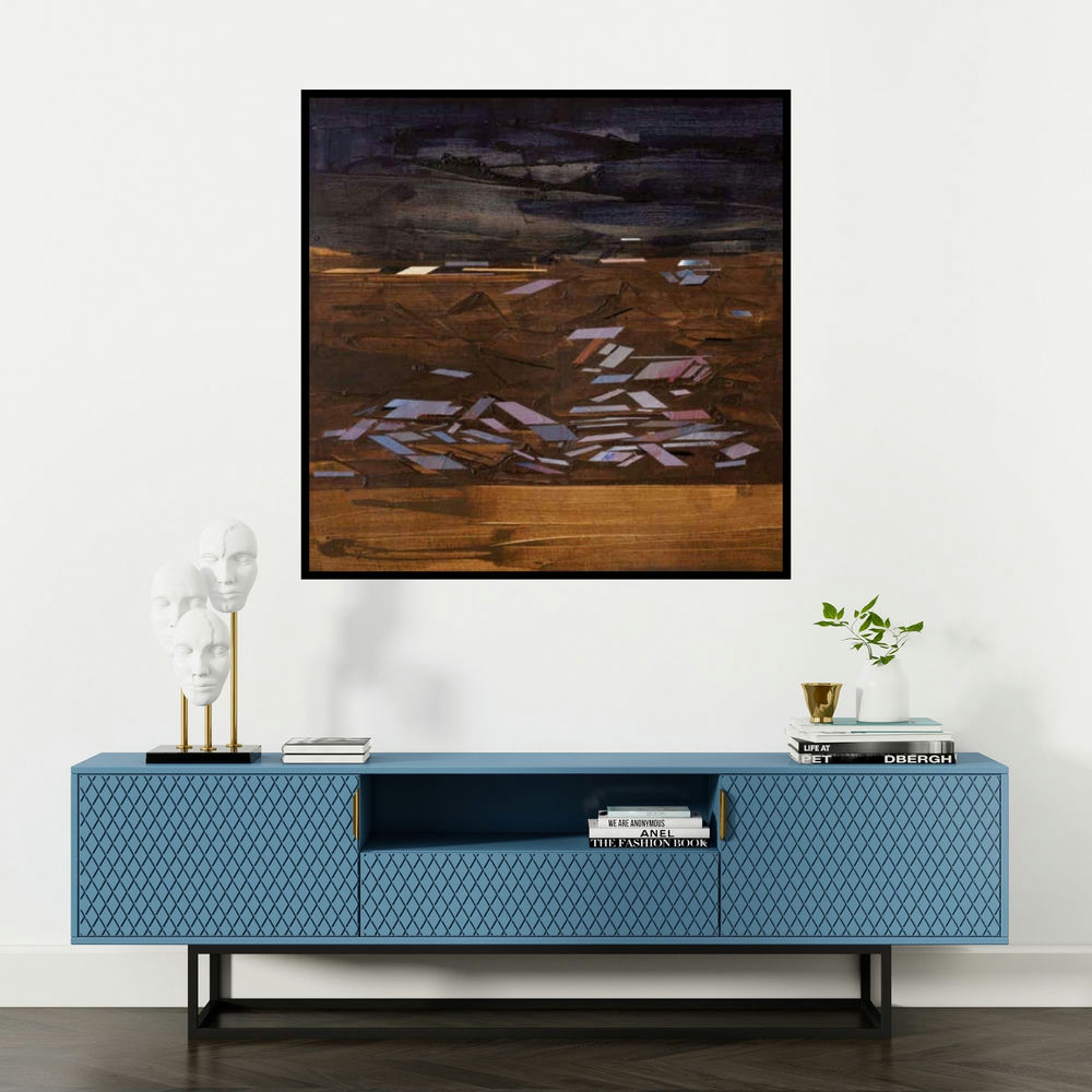 'Untitled 3 (Tempestuous Terrain)' painting by Balasaheb Patil shown on a wall in a furnished room.