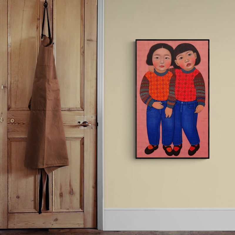 In-situ view of Meena Laishram's 'Untitled 3 (Vibrant Tapestry)' painting in a room