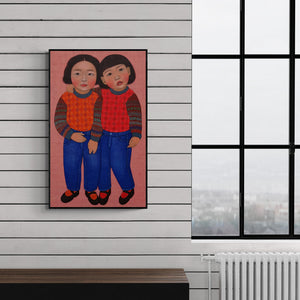 Preview of 'Untitled 3 (Vibrant Tapestry)' Painting by Meena Laishram shown on a wall in a furnished room.