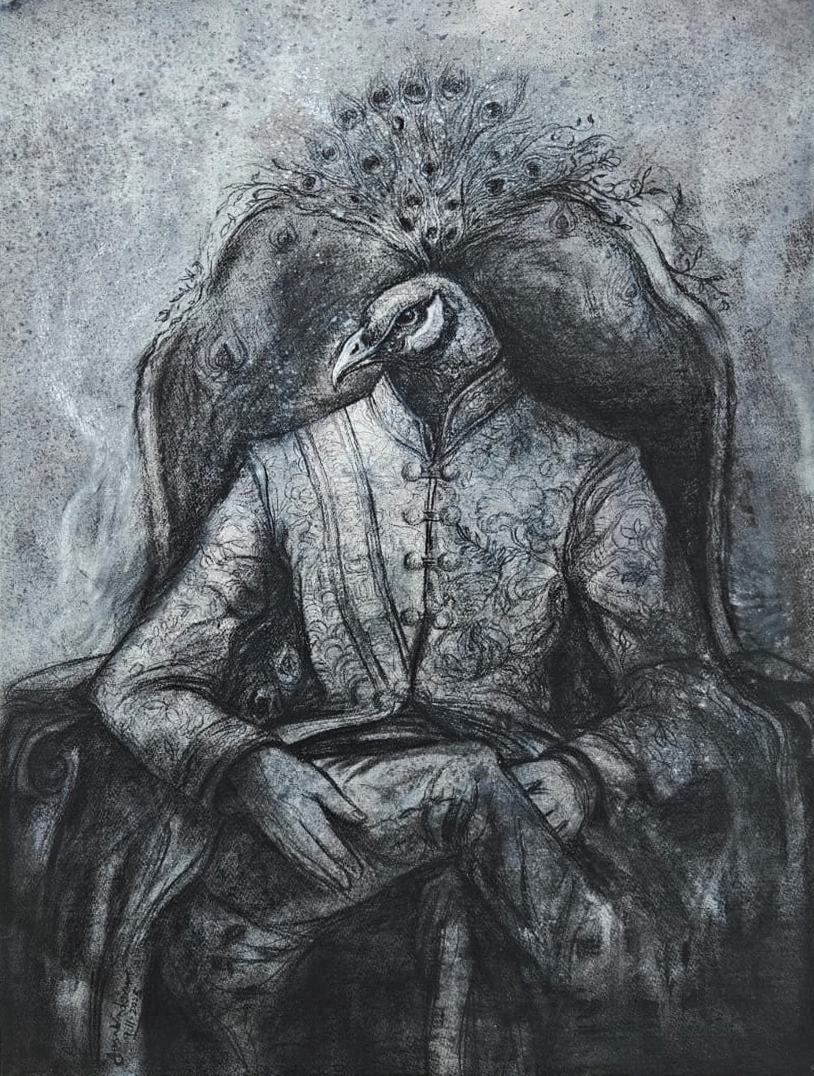 Untitled 3' contemporary mixed-media painting by artist Jasbinder Singh, 30x22 inch, on fabriano paper
