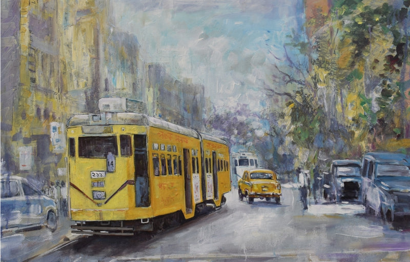Untitled 3' cityscape acrylic painting by artist Satyabrata Karmakar, 24x36 inch, on canvas