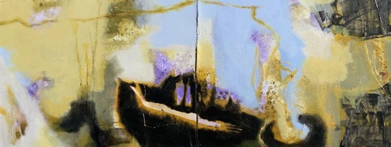 Abstract oil painting titled 'Untitled 3', 12x24 inches, by artist Shadab Kazi on Linen