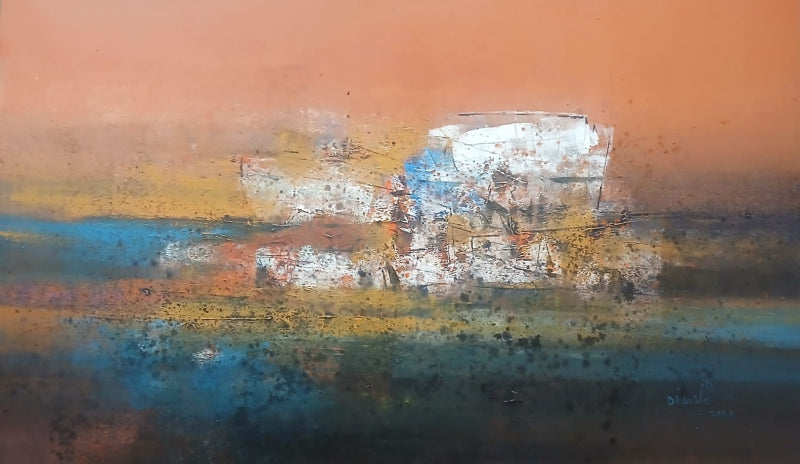 Untitled 3' abstract acrylic painting by artist Dnyaneshwar Dhavale, 36x60 inch, on canvas