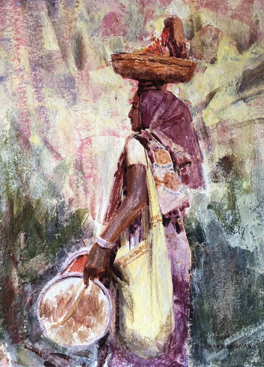 Untitled 3' figurative acrylic painting by artist Bharatbhushan Hogade, 19x12 inch, on handmade paper