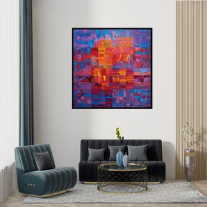 Preview of 'Untitled 3 (Crimson Tide)' Painting by Nivas Kanhere shown on a wall in a furnished room.