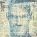 Untitled 3 (Newsprint Enigma) by Sunil Padwal, Original Acrylic Figurative Painting on Canvas, Small Square Wall Art
