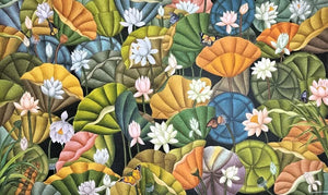 Untitled 3 (Tranquility in Bloom) by Sreeraj, Original Acrylic Nature Painting on Canvas, Large Horizontal Wall Art