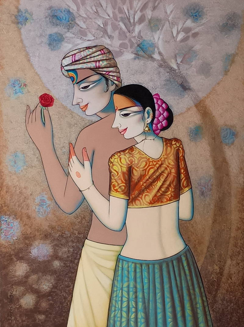 Untitled 3' figurative acrylic painting by artist Pravin Utge, 40x30 inch, on canvas
