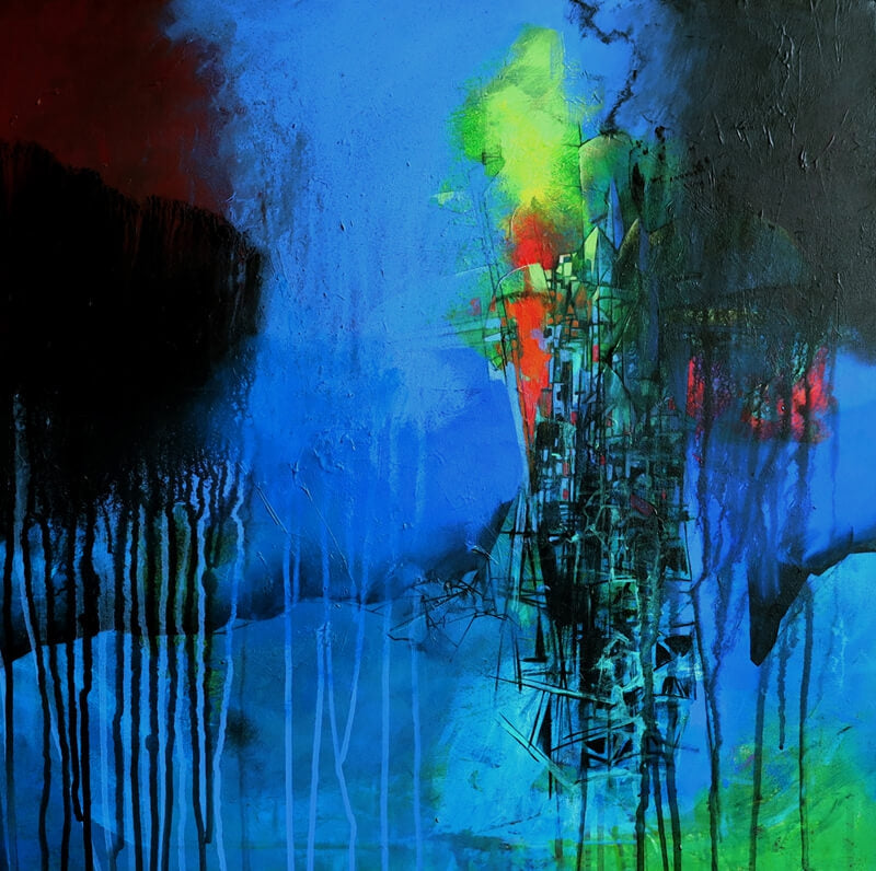 Untitled 3' contemporary acrylic painting by artist Pradip Sengupta, 24x24 inch, on canvas