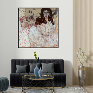 Swati Sable's 'Untitled 3' painting visualized above a sofa in a contemporary room.