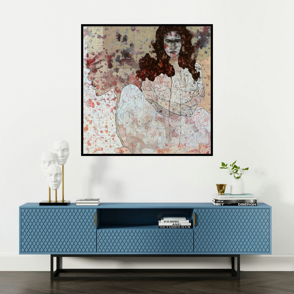 'Untitled 3' painting by Swati Sable shown on a wall in a furnished room.