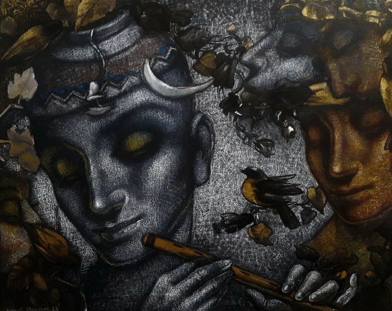 Untitled 3' figurative mixed-media painting by artist Arya Chowdhury, 24x30 inch, on canvas