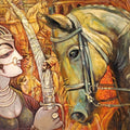 Untitled 3' figurative mixed-media painting by artist Subrata Ghosh, 24x36 inch, on canvas