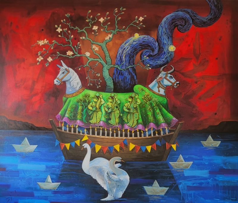 Untitled 3' contemporary acrylic painting by artist Senthil Kumar J, 48x72 inch, on canvas