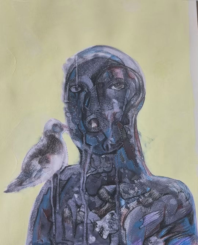 Untitled 3' contemporary mixed-media painting by artist Sudhir Shukla, 26x20 inch, on paper