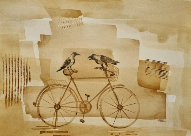 Untitled 3' animals mixed-media painting by artist Veena Jain, 12x17 inch, on paper