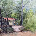 Untitled 3' nature watercolor painting by artist Madhukar Mahajan, 14x20 inch, on paper