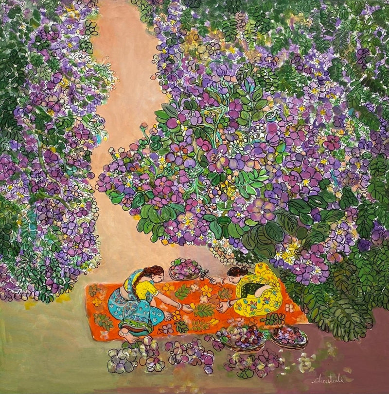 'Untitled 3' figurative acrylic painting by artist Chaitali Chanda, 30x30 inch, on canvas