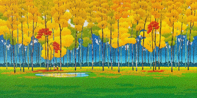 'Untitled 3' nature acrylic painting by artist Satish Mane, 24x48 inch, on canvas