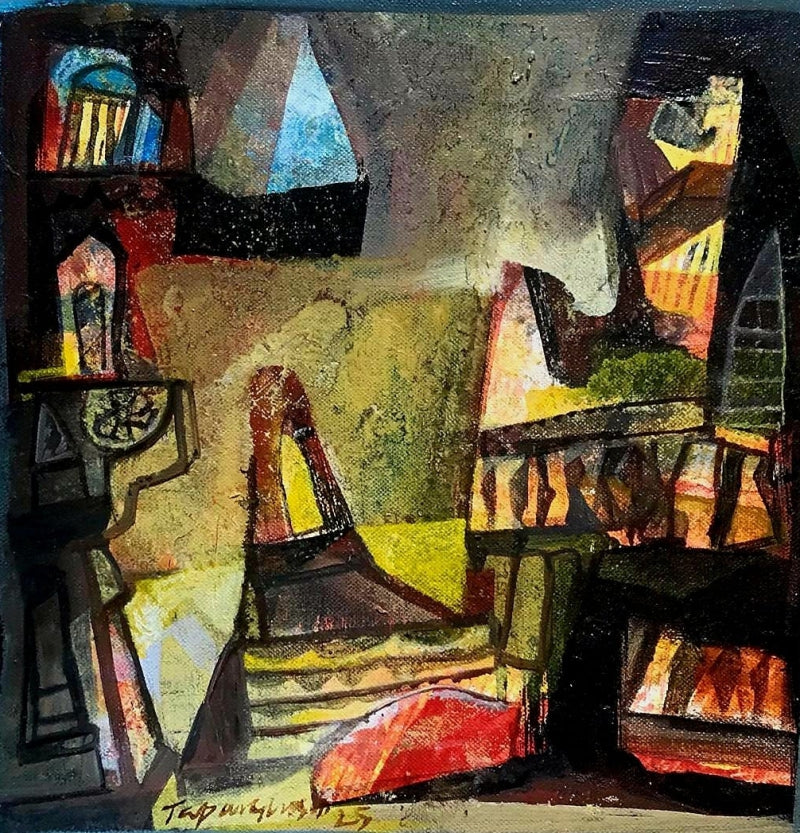 'Untitled 3' landscape acrylic painting by artist Tapas Ghosal, 12x12 inch, on canvas