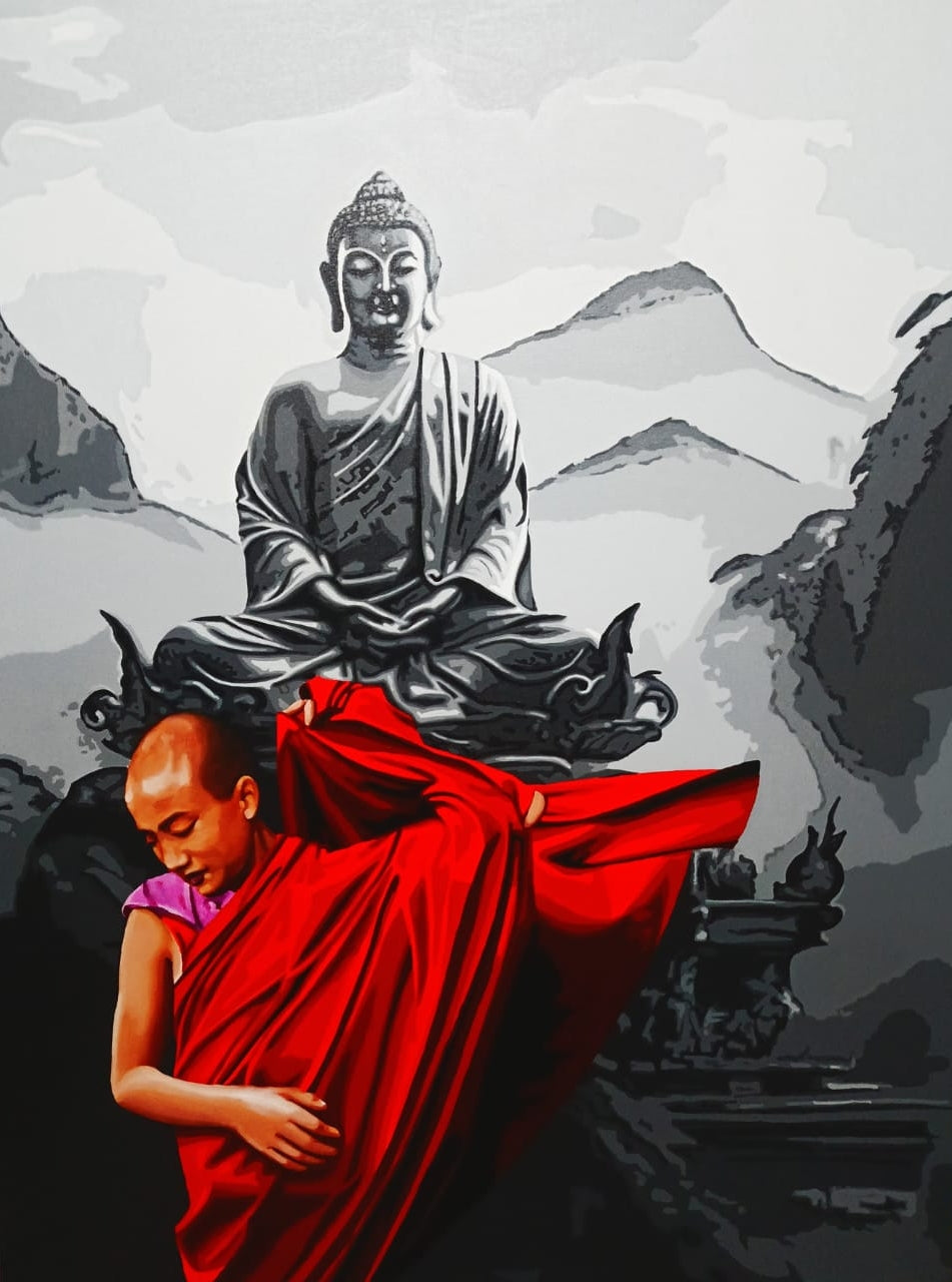 'Untitled 3' religious acrylic painting by artist Sujit Karmakar, 44x33 inch, on canvas