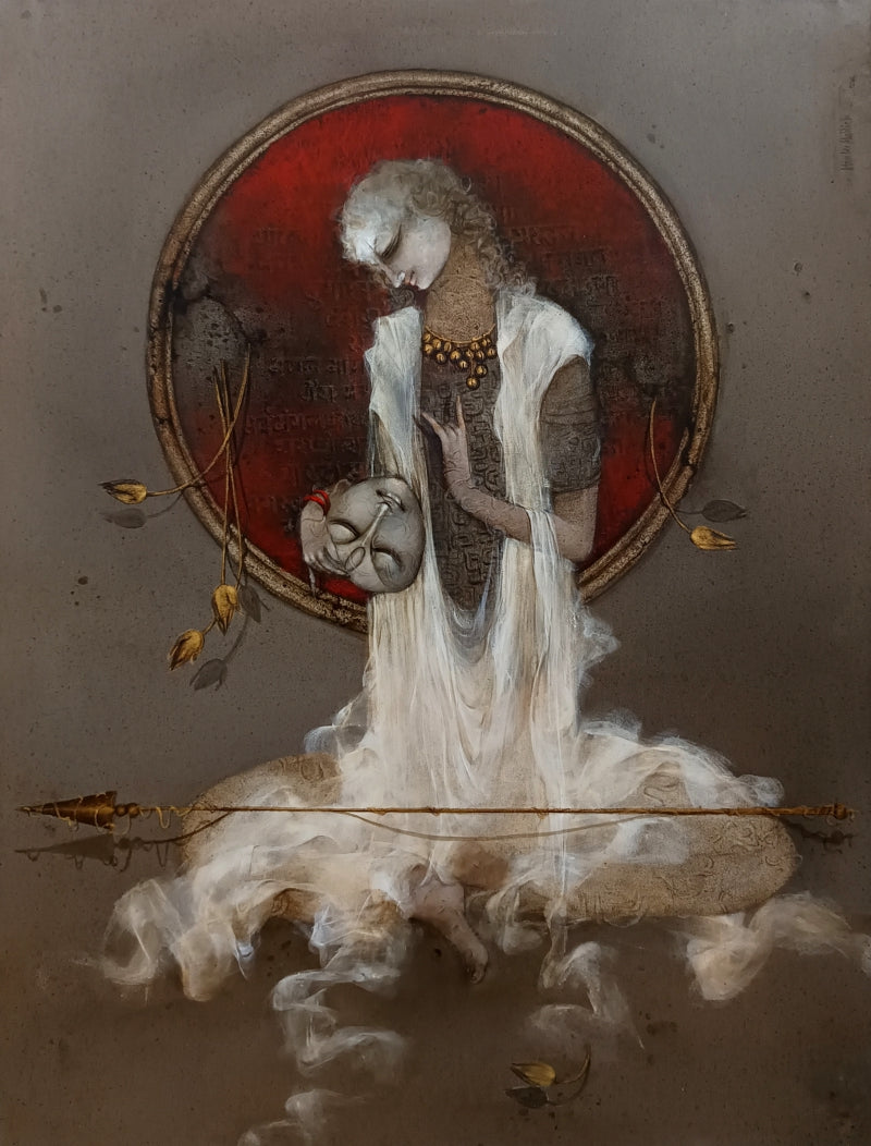 Untitled 3' figurative acrylic painting by artist Mintu Mallick, 48x36 inch, on canvas