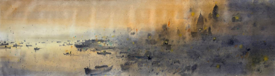 Untitled 3' seascape acrylic painting by artist Rupesh Sonar, 19x69 inch, on canvas