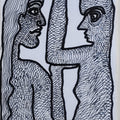 'Untitled 3' figurative pen-ink drawing by artist Jogen Chowdhury, 6x4 inch, on paper