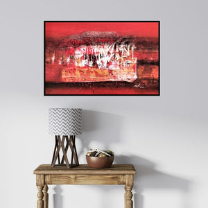 In-situ view of Dnyaneshwar Dhavale's 'Untitled 3 (Crimson Chaos)' painting in a room