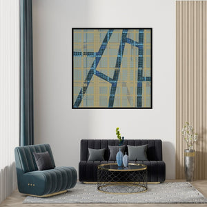 Preview of 'Untitled 3 (Gridlock)' Painting by Prashant Anasane shown on a wall in a furnished room.