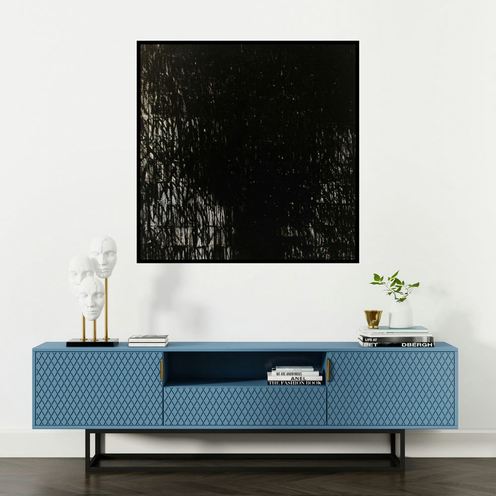 'Untitled 3 (Intersecting Lines)' painting by Girish Udkude shown on a wall in a furnished room.