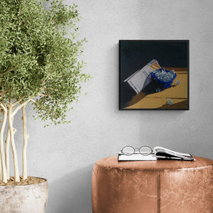 Avinash Satpute's painting 'Untitled 3 (Morning Bloom)' displayed in a modern living room setting