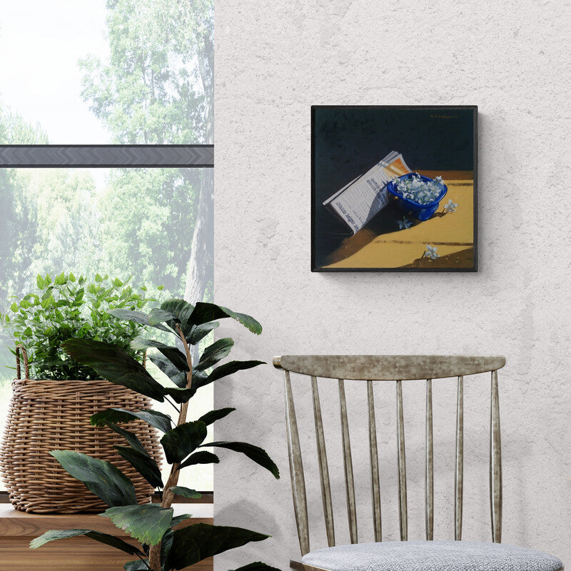 Avinash Satpute's 'Untitled 3 (Morning Bloom)' Painting visualized above a sofa in a contemporary room