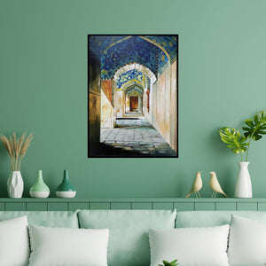 Preview of 'Untitled 3 (Persian Passage)' Painting by Rajashree Sutar shown on a wall in a furnished room.