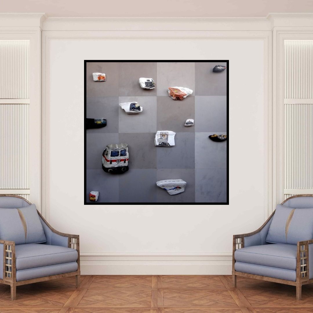 In-situ view of Pragnesh Patel's 'Untitled 3 (Urban Transport Grid)' painting in a room