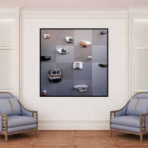 In-situ view of Pragnesh Patel's 'Untitled 3 (Urban Transport Grid)' painting in a room