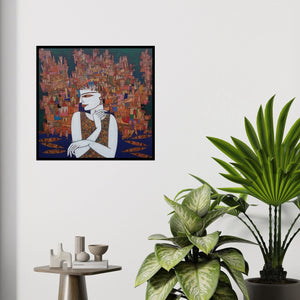 In-situ view of Biswajit Mondal's 'Untitled 3 (Urban Head)' painting in a room