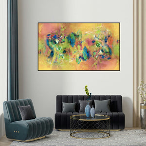Sunil Balkawade's 'Untitled 3 (Abstract Harmony)' painting visualized above a sofa in a contemporary room.