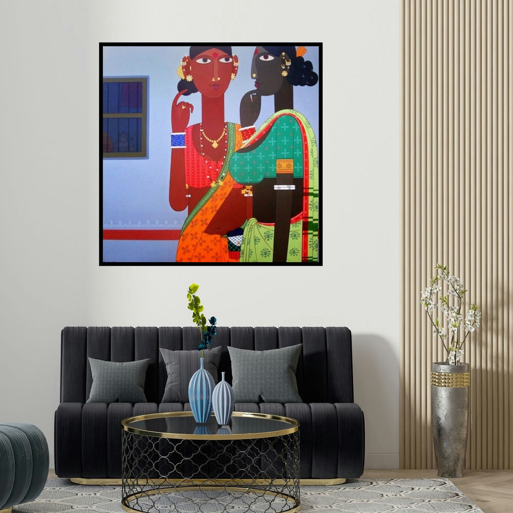 Narsimlu Kandi's 'Untitled 3' painting visualized above a sofa in a contemporary room.