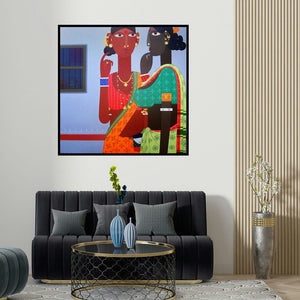 Narsimlu Kandi's 'Untitled 3' painting visualized above a sofa in a contemporary room.
