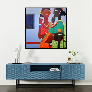 'Untitled 3' painting by Narsimlu Kandi shown on a wall in a furnished room.